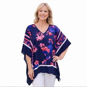 Chico's Navy Floral V-Neck Blouse